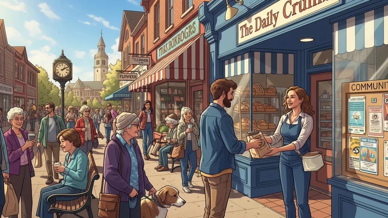 Local business owner engaging with customers in a vibrant community setting