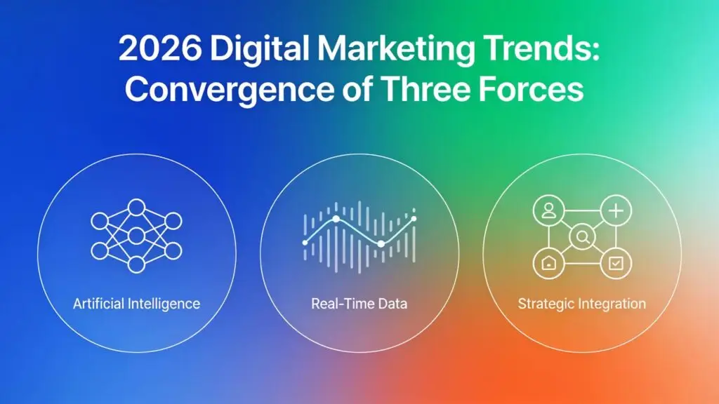 Three forces converge to define digital marketing trends 2026: artificial intelligence, real-time data, and strategy